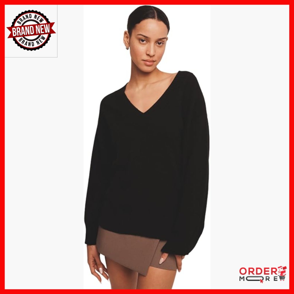 Premium Cashmere V-Neck Sweater Relaxed Fit Long Sleeve Pullover
